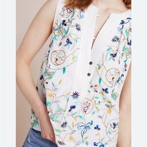 Anthropologie Multicolor Embroidered tank top Blouse